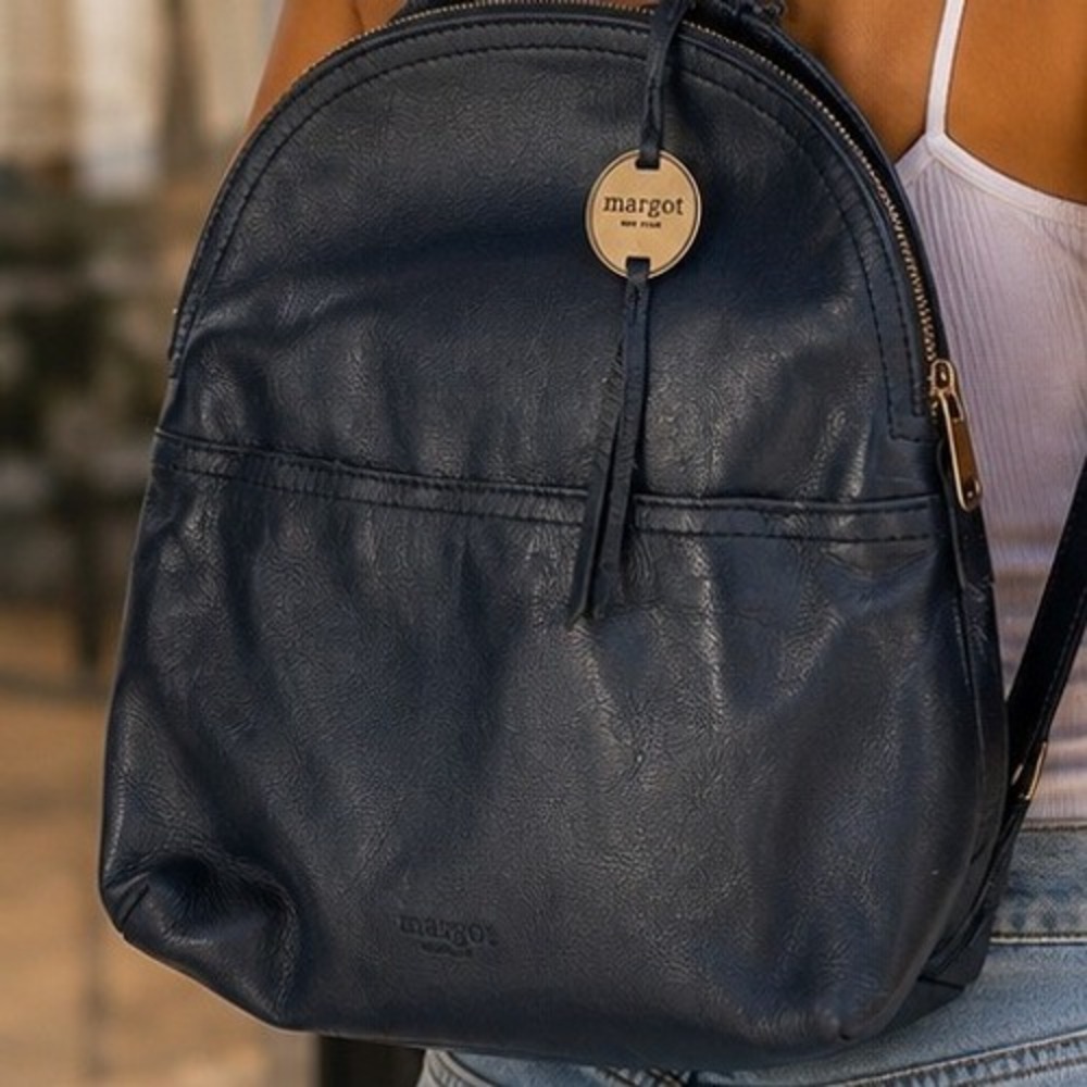 Margot New York Black Genuine Leather Dome Backpack Gold Hardware Small Mini
